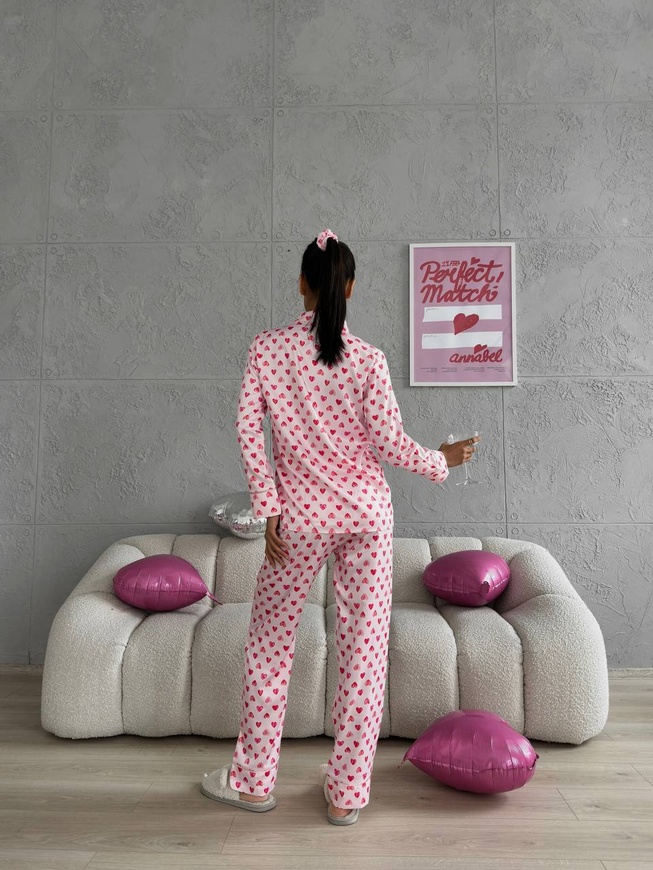 Сатиновая Женская Пижама Молочного цвета (Рубашка с длинным рукавом+Штаны) 001170 001170 фото