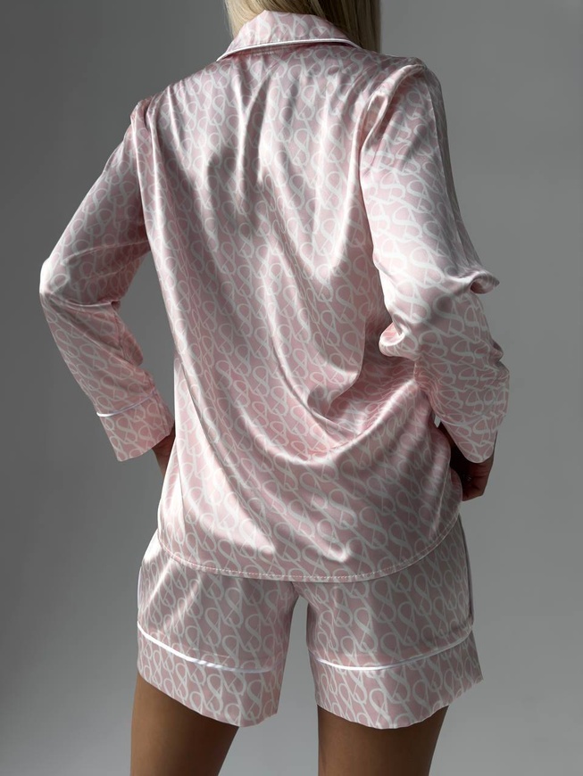 Сатиновая Женская Пижама Комплект Рубашка с Коротким Рукавом Нежно Розовый Цвет (001098) 001098 фото