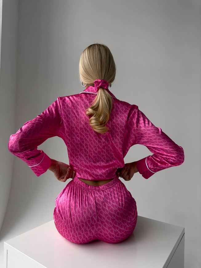 Сатиновая Женская Пижама Комплект Рубашка с Коротким Рукавом Розовый Цвет (001099) 001099 фото