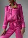 Сатиновая Женская Пижама Комплект Розового Цвета (Рубашка с длинным рукавом + Брюки) 001094 001094 фото 3