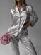 Сатинова Жіноча Піжама Комплект Білого Кольору (Сорочка з довгим рукавом+Штани) 001126 фото 2