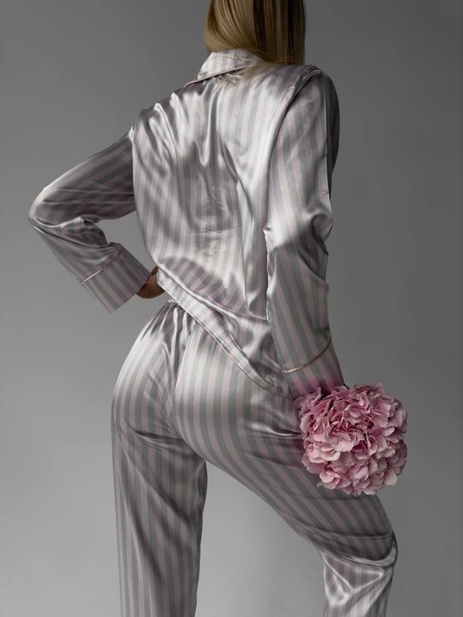 Сатинова Жіноча Піжама Комплект Білого Кольору (Сорочка з довгим рукавом+Штани) 001126 фото