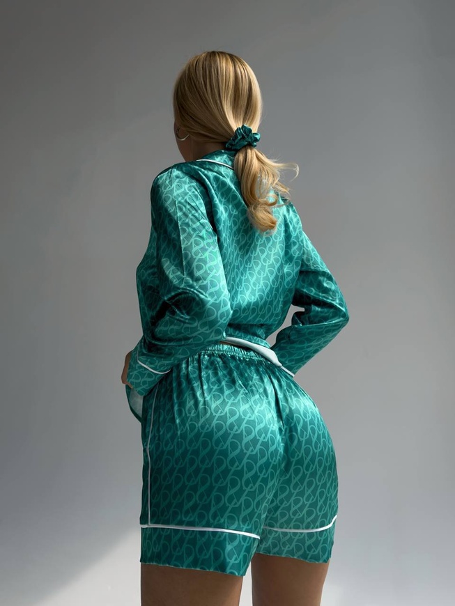 Сатинова Жіноча Піжама Комплект Сорочка з коротким рукавом м'ятного кольору (001100) 001100 фото