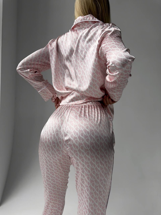 Сатиновая Женская Пижама Комплект Цвета Пудры (Рубашка с длинным рукавом + Брюки) 001097 001097 фото