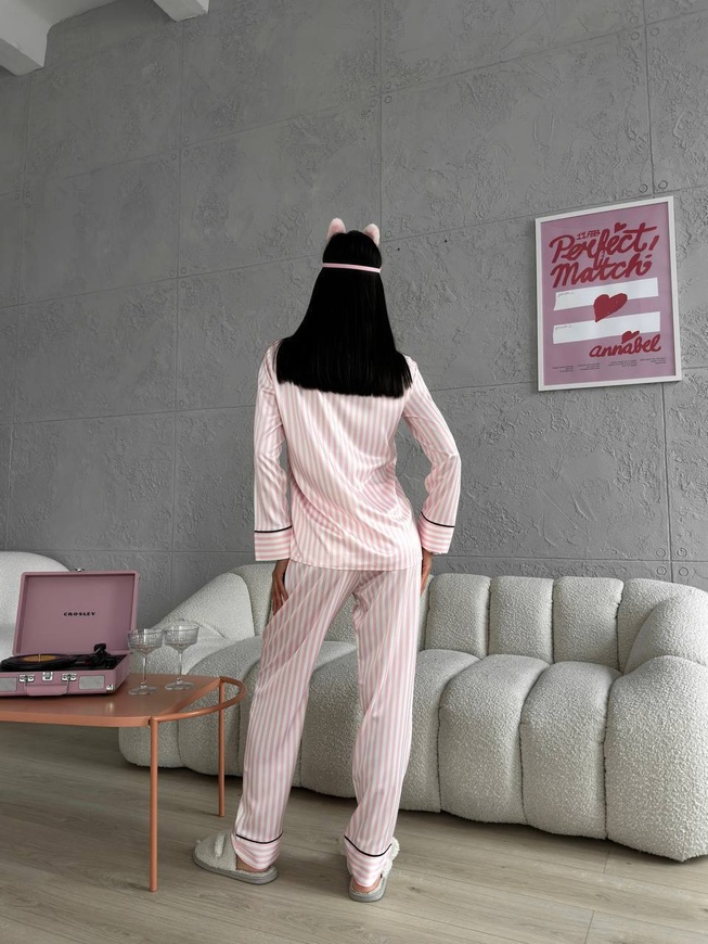 Сатиновая Женская Пижама Цвета Пудры (Рубашка с длинным рукавом+Штаны) 001168 001168 фото
