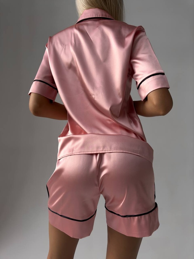 Сатиновая Женская Пижама Комплект Рубашка с Коротким Рукавом Розового Цвета (001103) 001103 фото