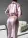 Сатинова Жіноча Піжама Рожева у смужку (Сорочка з довгим рукавом+Штани) 001172 001172 фото 2