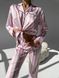 Сатиновая Женская Пижама Розовая в полоску (Рубашка с длинным рукавом+Штаны) 001172 001172 фото 1