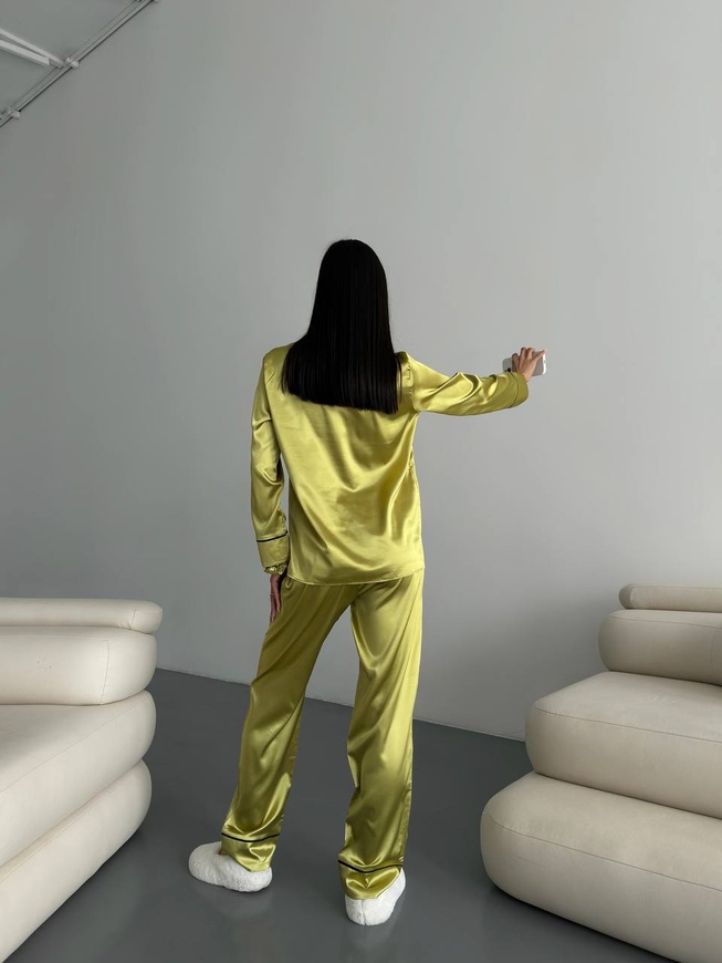 Сатиновая Женская Пижама Цвета Хаки (Рубашка с длинным рукавом+Штаны) 001175 001175 фото