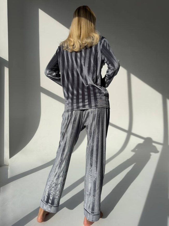 Тепла Жіноча Піжама Комплект сірого кольору (Сорочка з довгим рукавом+Штани) 001160 фото