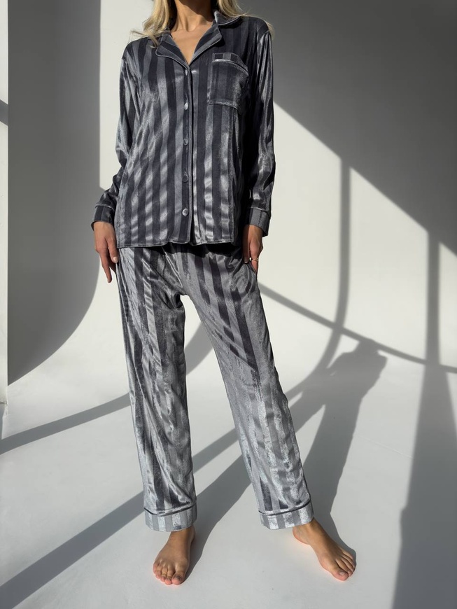 Тепла Жіноча Піжама Комплект сірого кольору (Сорочка з довгим рукавом+Штани) 001160 фото