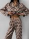 Сатиновая Женская Пижама Комплект Бежевого Цвета (Рубашка с длинным рукавом + Брюки) 001188 001188 фото 6