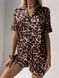 Сатиновая Женская Пижама Комплект Рубашка с Коротким Рукавом Принта Леопард (001104) 001104 фото 1
