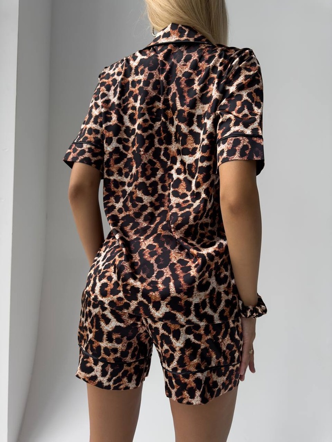 Сатиновая Женская Пижама Комплект Рубашка с Коротким Рукавом Принта Леопард (001104) 001104 фото