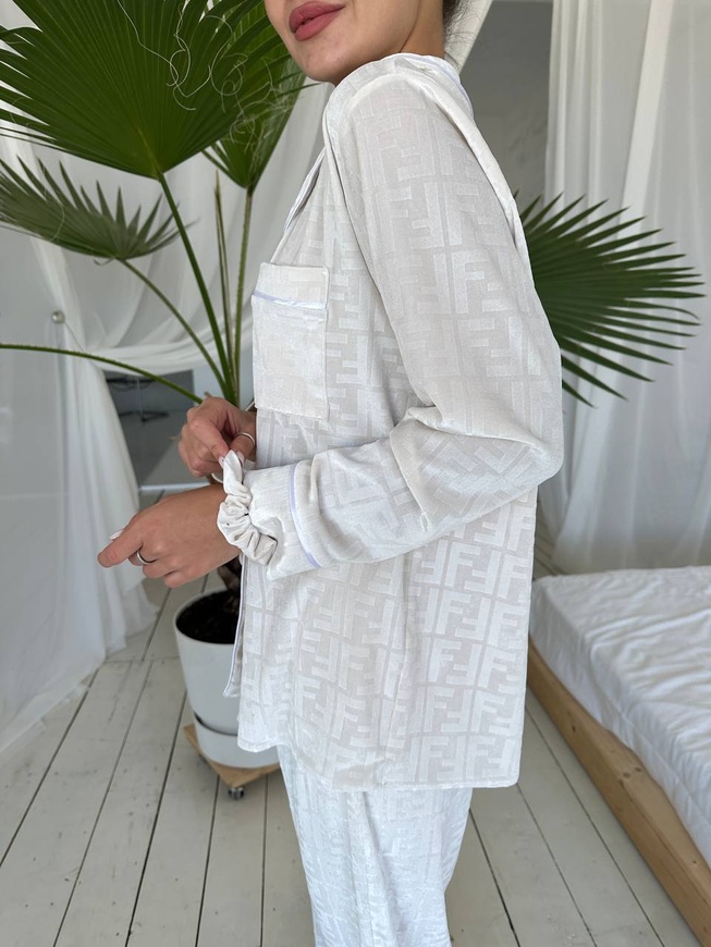 Теплая Женская Пижама Комплект Белого Цвета (Рубашка с длинным рукавом+Штаны) 001147 001147 фото