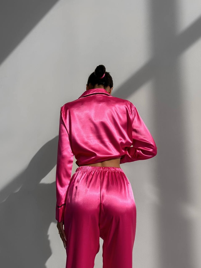 Сатинова Жіноча Піжама Рожевого кольору (Сорочка з довгим рукавом+Штани) 001176 001176 фото