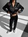 Сатиновая Женская Пижама Черного цвета (Рубашка с длинным рукавом+Штаны) 001177 001177 фото 6