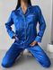 Сатиновая Женская Пижама Комплект Синего Цвета (Рубашка с длинным рукавом + Брюки) 001190 001190 фото 1