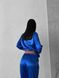 Сатиновая Женская Пижама Комплект Синего Цвета (Рубашка с длинным рукавом + Брюки) 001190 001190 фото 3