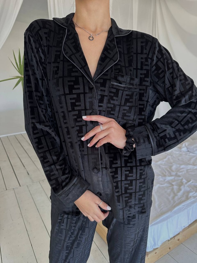 Тепла Бавовняна Жіноча Піжама Комплект Сорочка з довгим рукавом чорного кольору (001148) 001148 фото