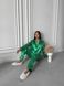 Сатиновая Женская Пижама Комплект Зеленого Цвета (Рубашка с длинным рукавом + Брюки) 001191 001191 фото 2