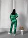 Сатиновая Женская Пижама Комплект Зеленого Цвета (Рубашка с длинным рукавом + Брюки) 001191 001191 фото 5