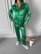 Сатиновая Женская Пижама Комплект Зеленого Цвета (Рубашка с длинным рукавом + Брюки) 001191 001191 фото 1