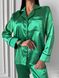 Сатиновая Женская Пижама Комплект Зеленого Цвета (Рубашка с длинным рукавом + Брюки) 001191 001191 фото 7