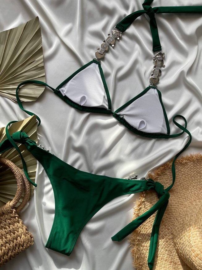 Раздельный купальник бикини зеленый со стразами (слипы и браллет) 02344 02344 фото
