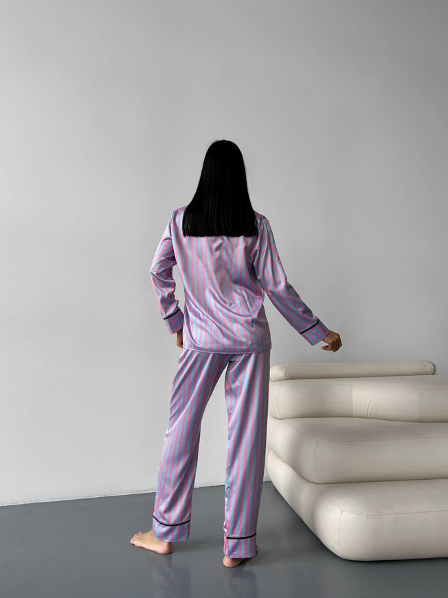 Сатиновая Женская Пижама Мультиколор (Рубашка с длинным рукавом+штаны) 001019 001019 фото