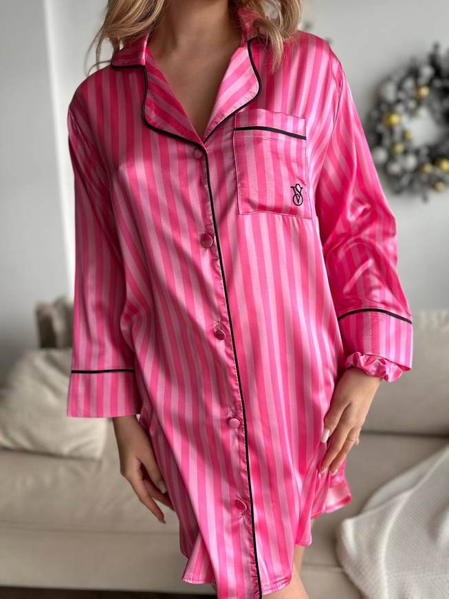 Шелковая Женская Ночная Рубашка Удлиненная Цвета Розовый (001105) 001105 фото