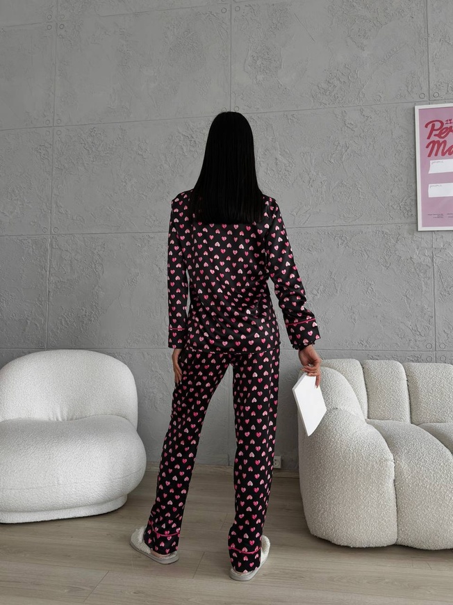 Сатинова Жіноча Піжама Темного кольору (Сорочка з довгим рукавом+Штани) 001169 001169 фото